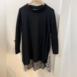 A’Reve Black Floral Silk Sweater Shirt Dress Size Small/Medium